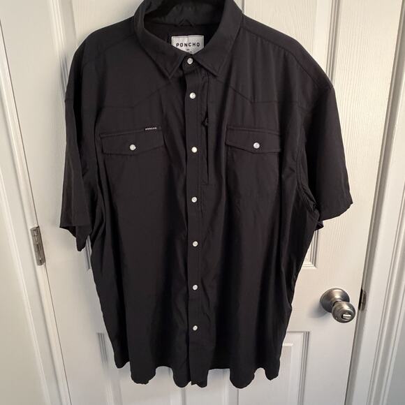 Poncho Shirt Mens 2XL Black Regular Fit Pearl Snap Western Short Sleeve Stretch - Picture 1 of 6